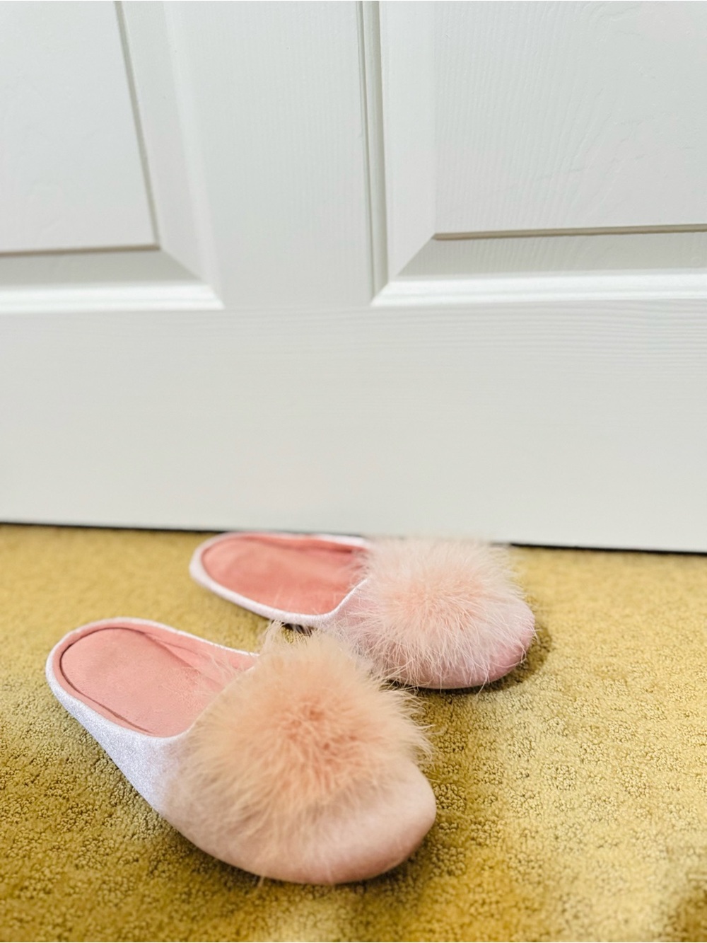 Pink Velvet Pom Pom Mule Slippers Size 8.5